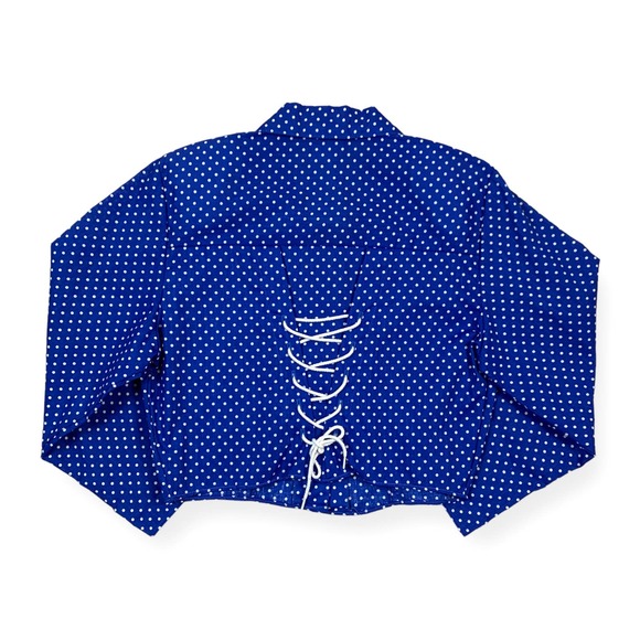 NWT Vintage Try 1 Cropped Blue White Polka-Dot Button Down Blouse Top- Medium - Picture 2 of 9